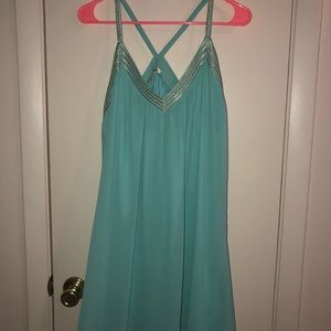 Material girls teal flowy dress with gold studs